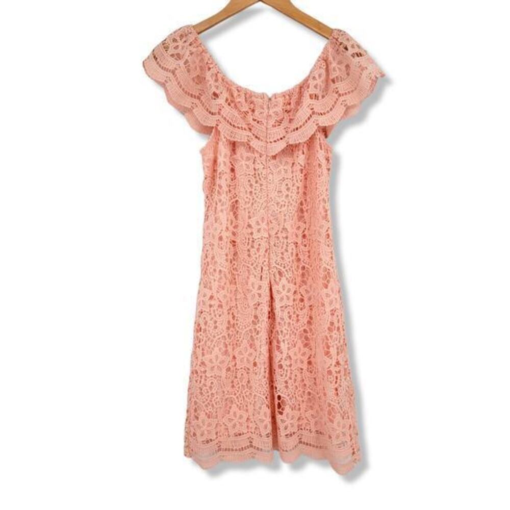 NEW Maniju Women's Pink Lace Crochet Off Shoulder Dress Size Medium - Picture 2 of 11